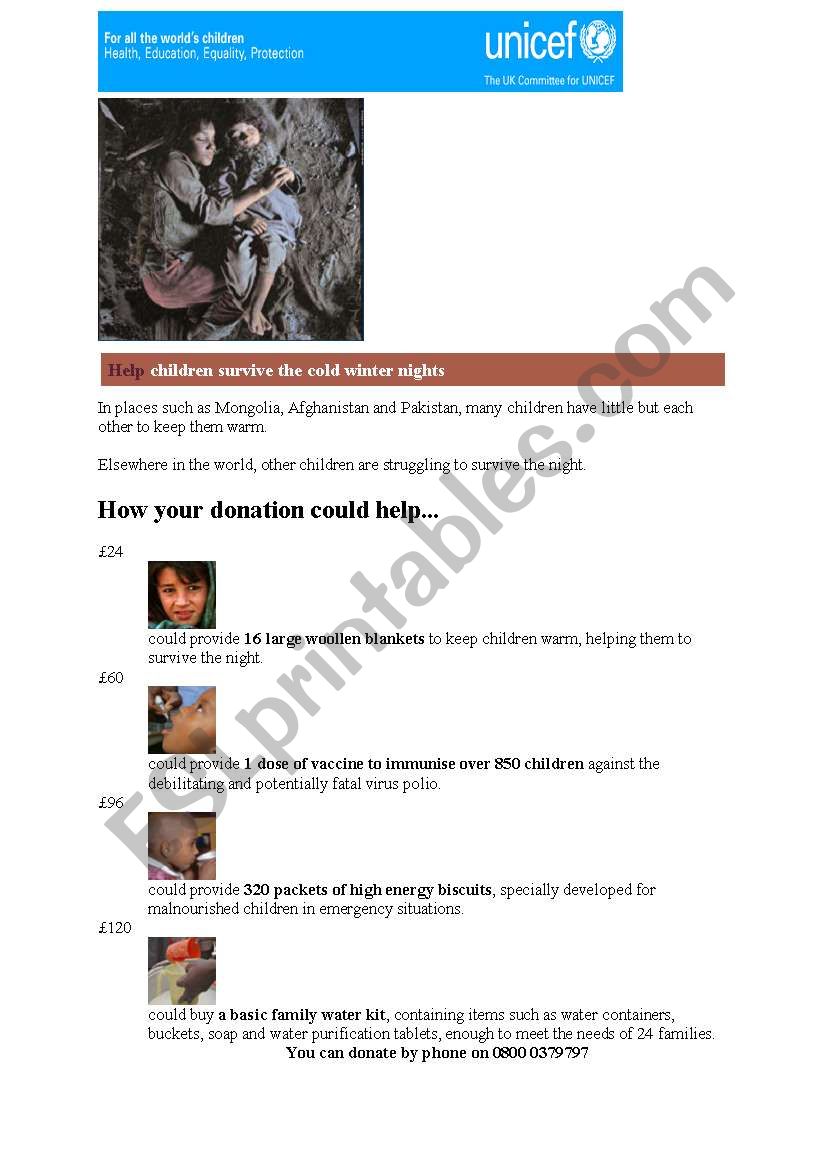 UNICEF worksheet