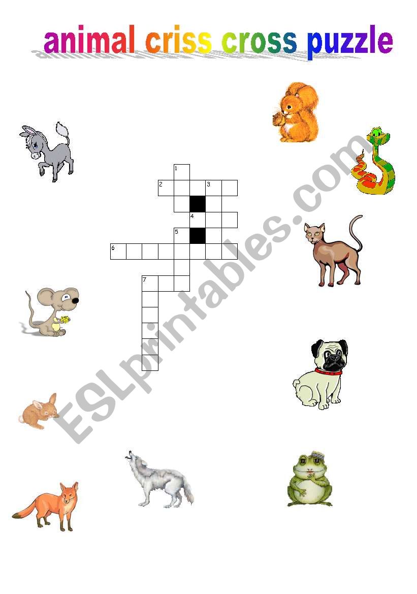 animal criss cross puzzle worksheet