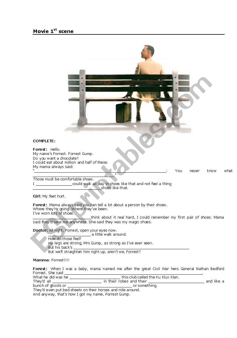 FORREST GUMP worksheet