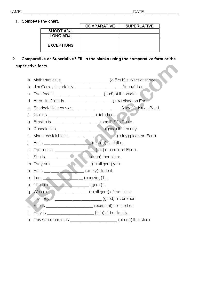 COMPARATIVE OR SUPERLATIVE? worksheet