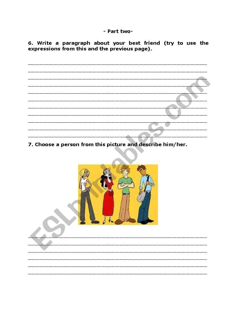 describing people-part two worksheet