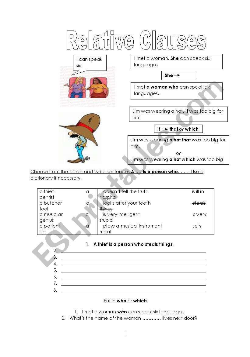 Relative Clauses worksheet