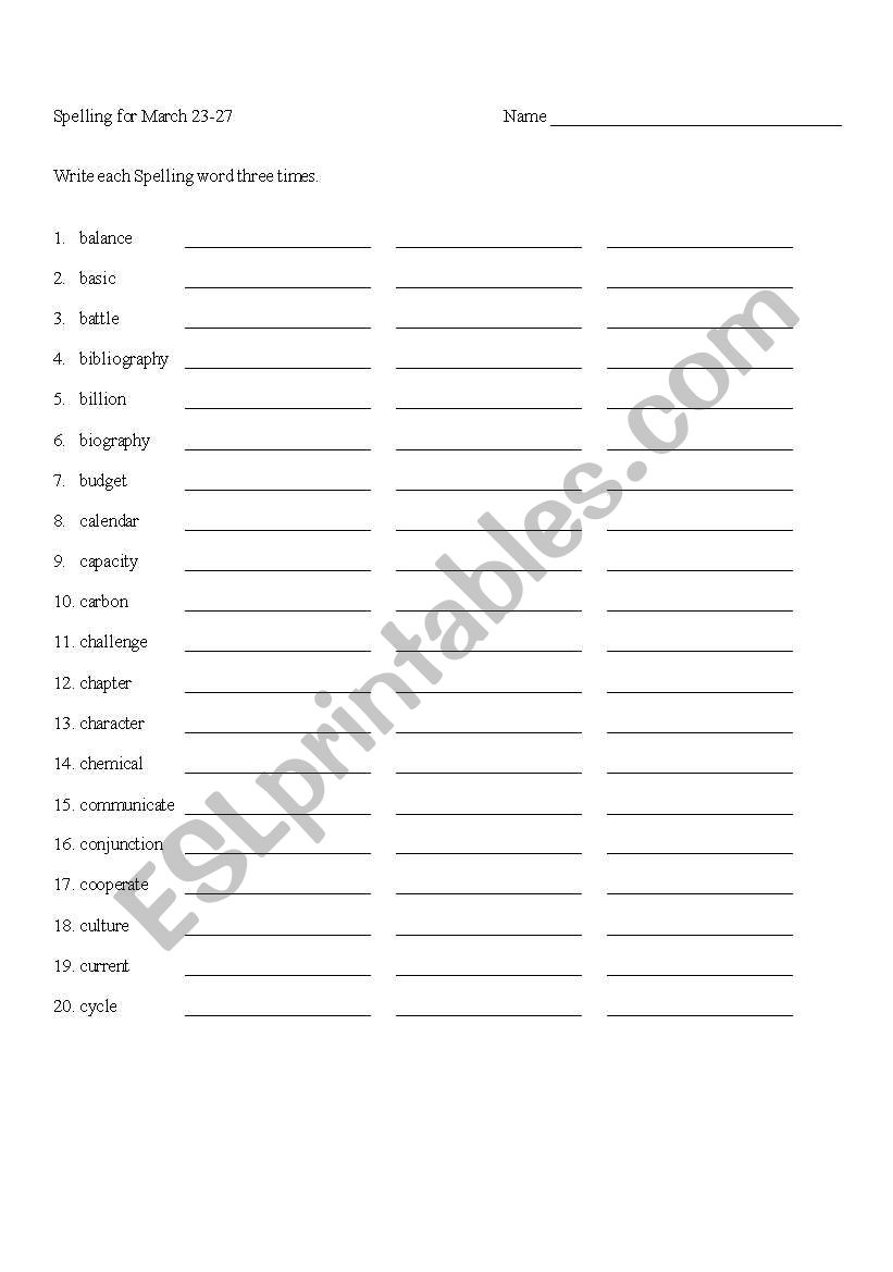 Spelling 032309 worksheet