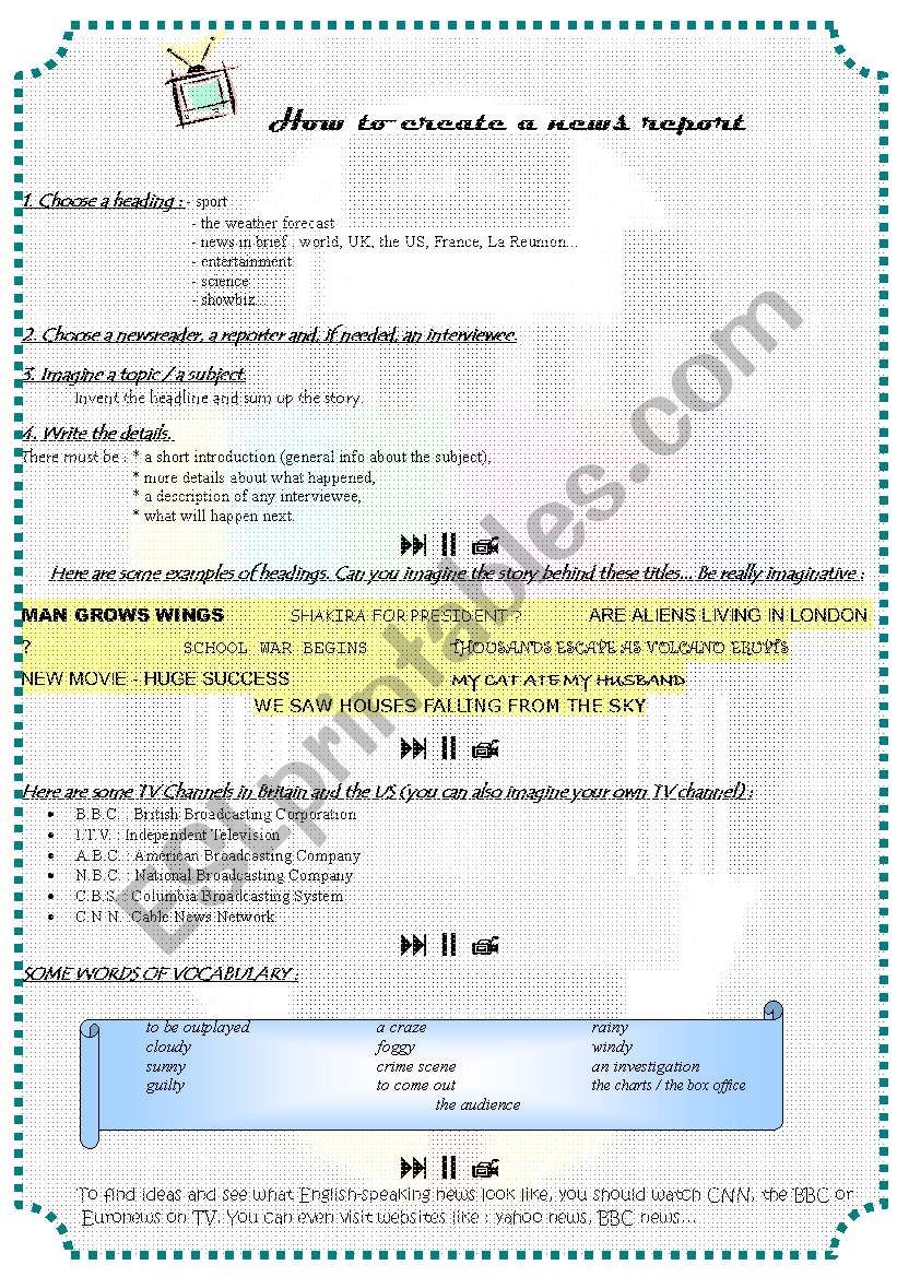 News Report worksheet