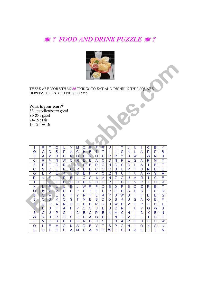 FOOD AND DRINK CROSSWORD worksheet