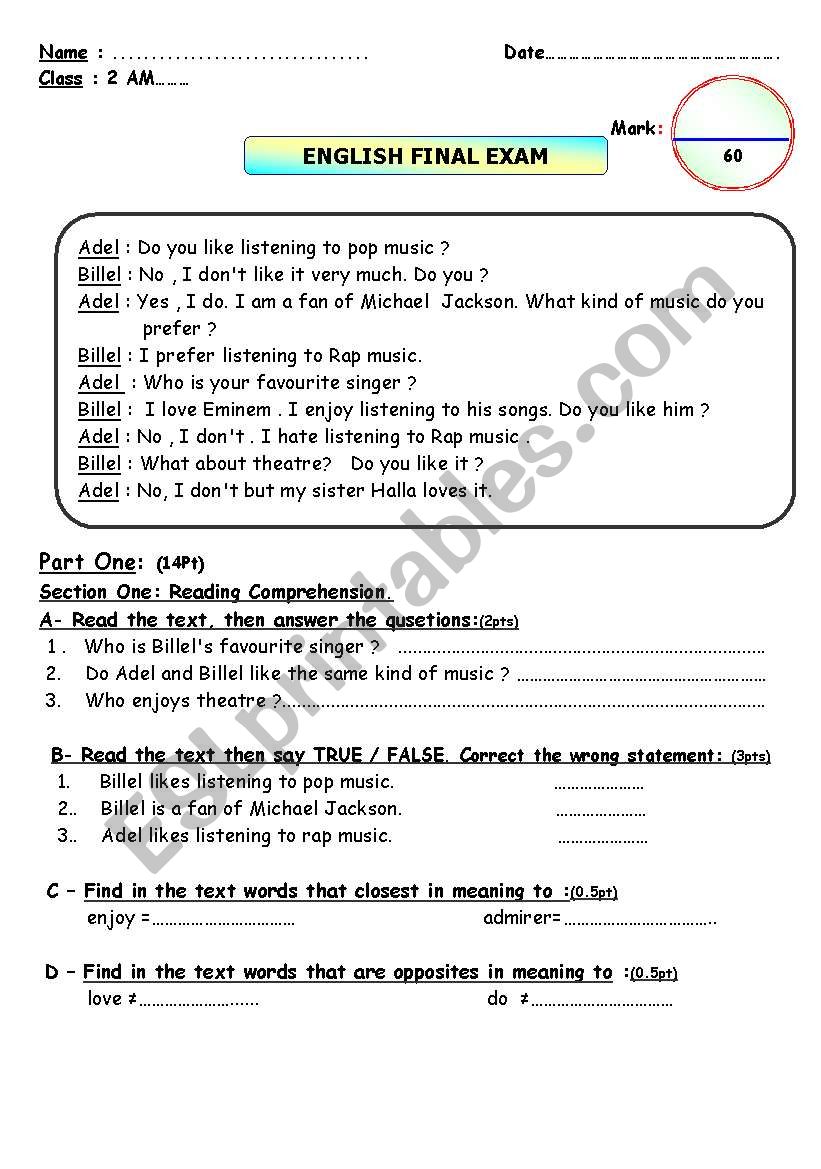 LAST TERM EXAM worksheet