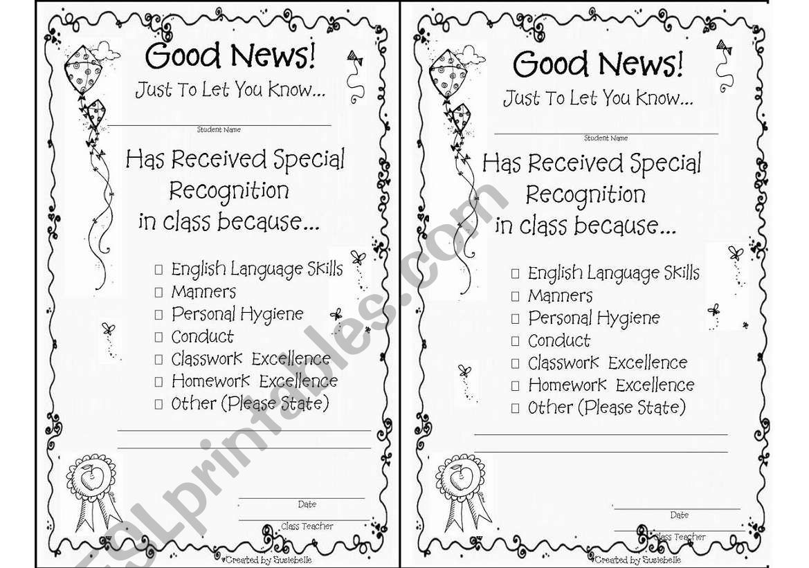 Â´GOOD NEWSÂ´ Notice  and Â´MERITÂ´ certificates.   