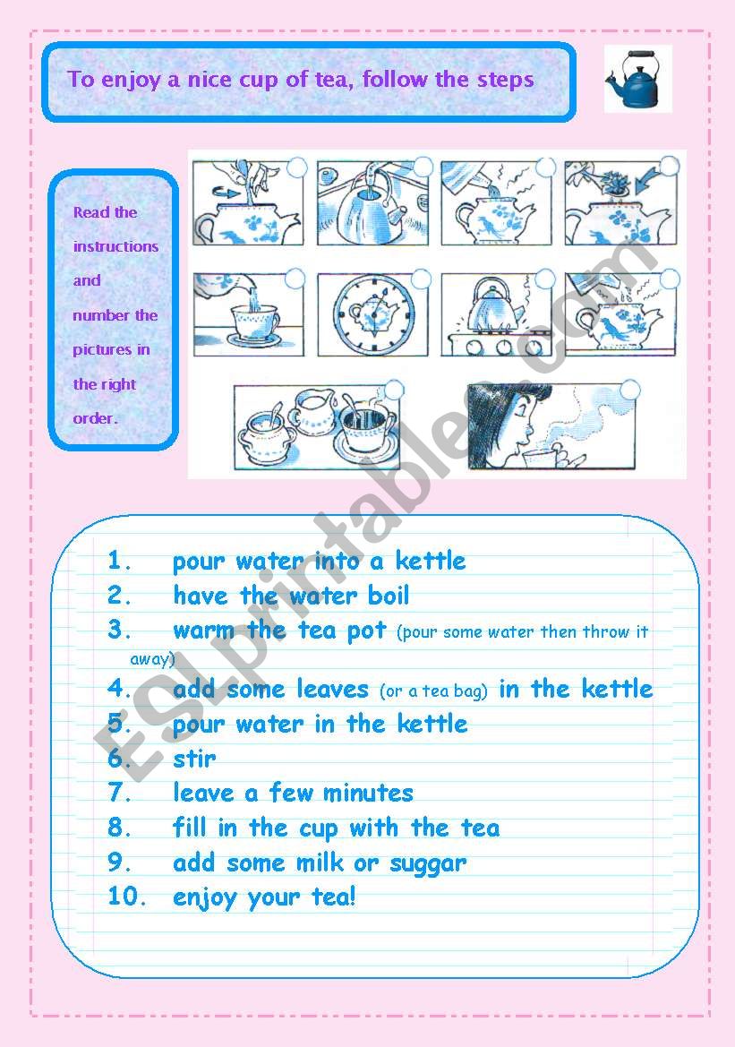 How to make a cup of tea worksheet
