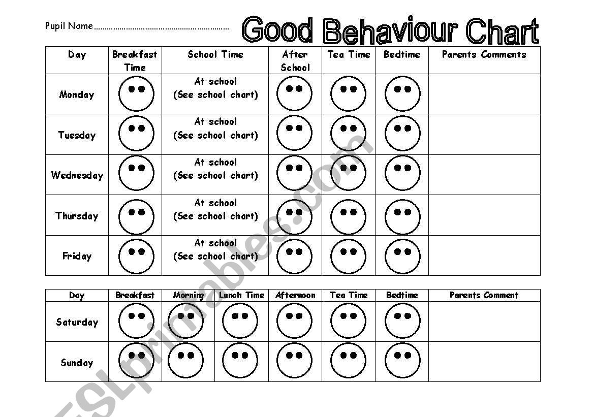 good behaviour chart worksheet