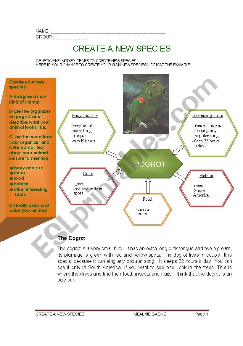 Create a new species worksheet