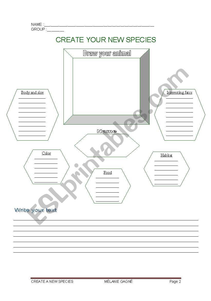 Create your new species worksheet