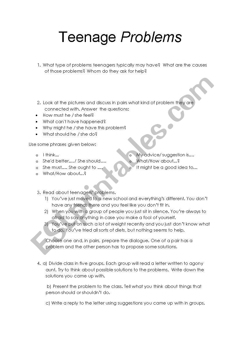 Teenage problems worksheet