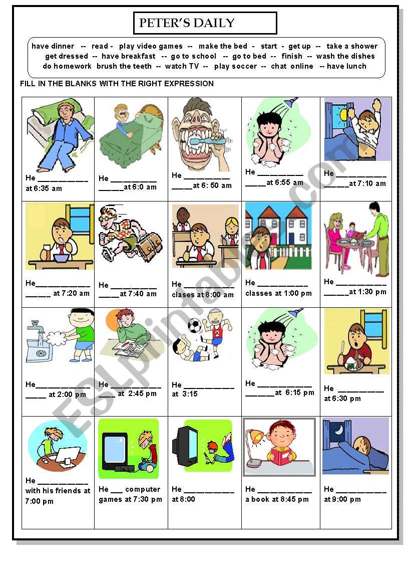 PETERS DAILY ROUTINE worksheet