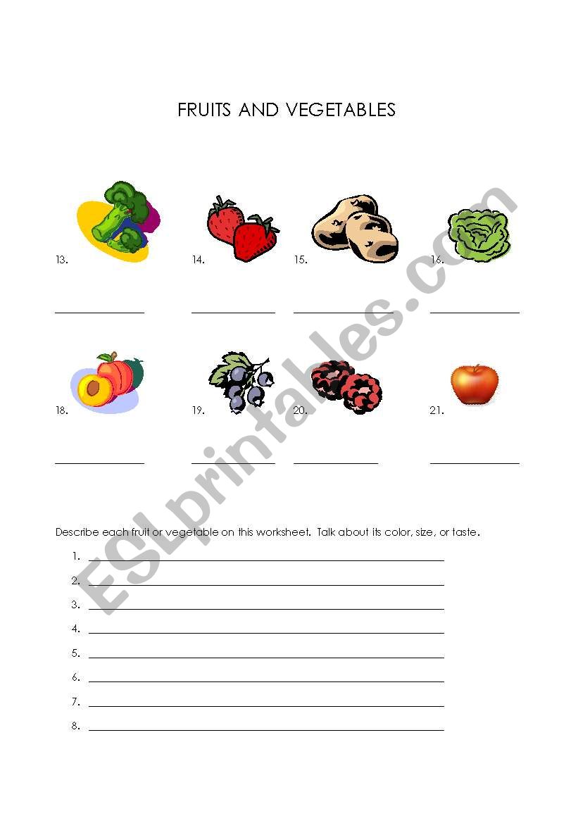 Fruits and Vegetables worksheet