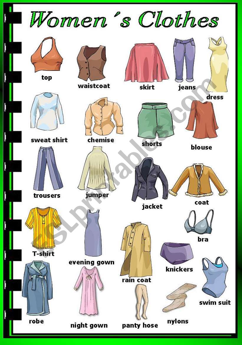 Womens clothes worksheet