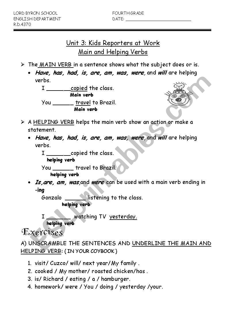 HELPING VERBS worksheet