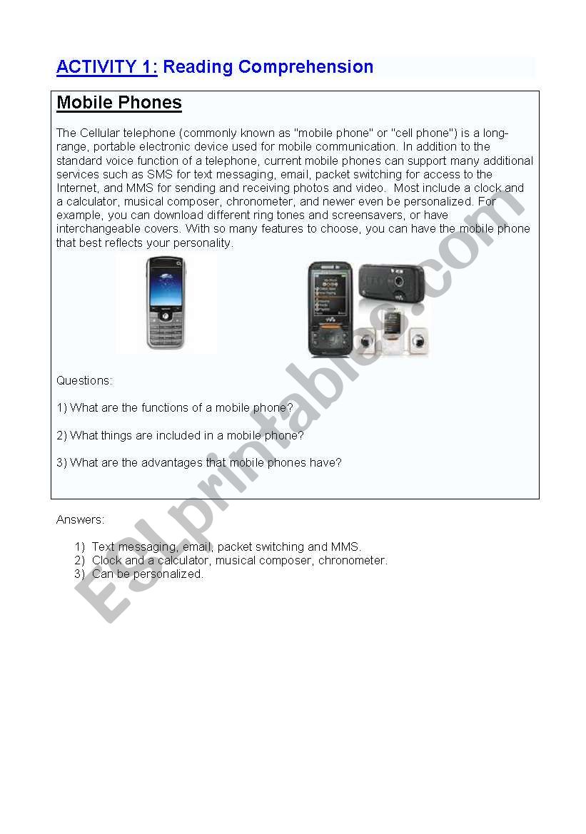 Mobile phones  worksheet
