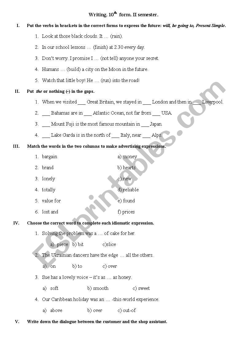 Future exercises worksheet