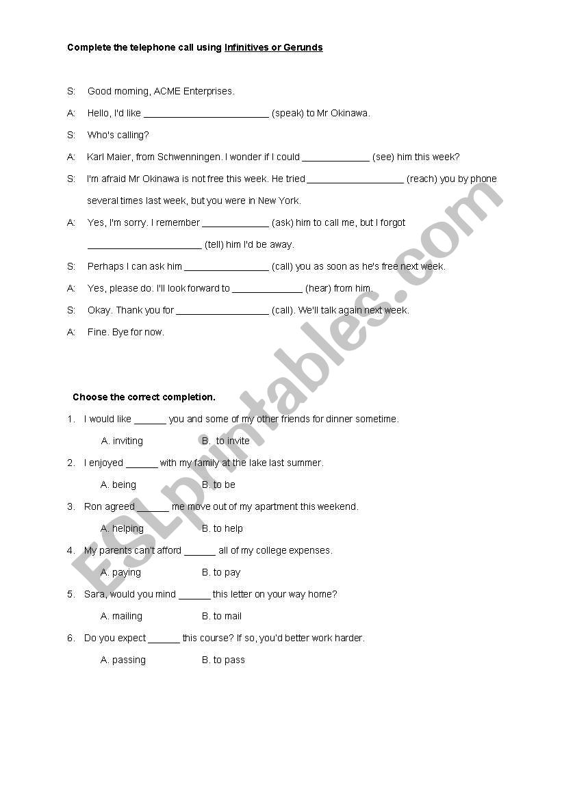 mixed exercises related to gerunds and infinitives