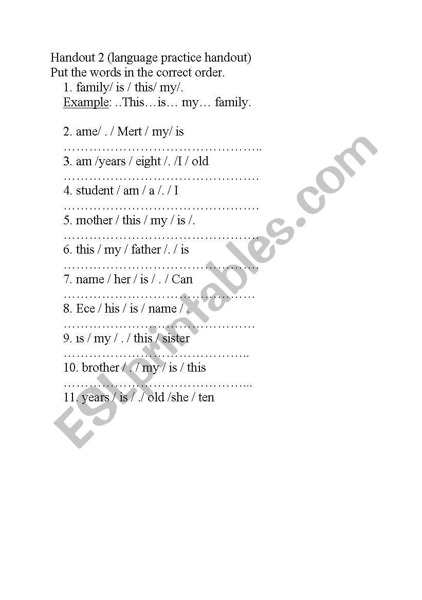 family members worksheet