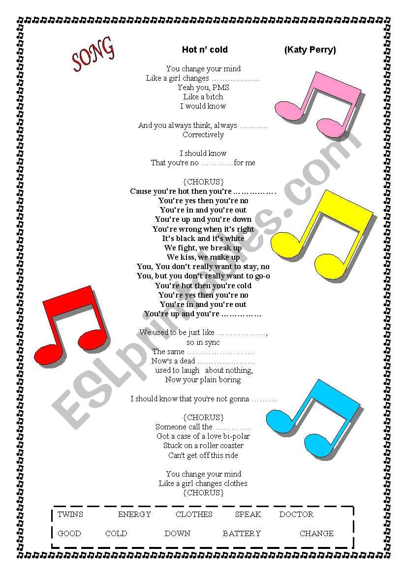 Hot nÂ´ cold worksheet