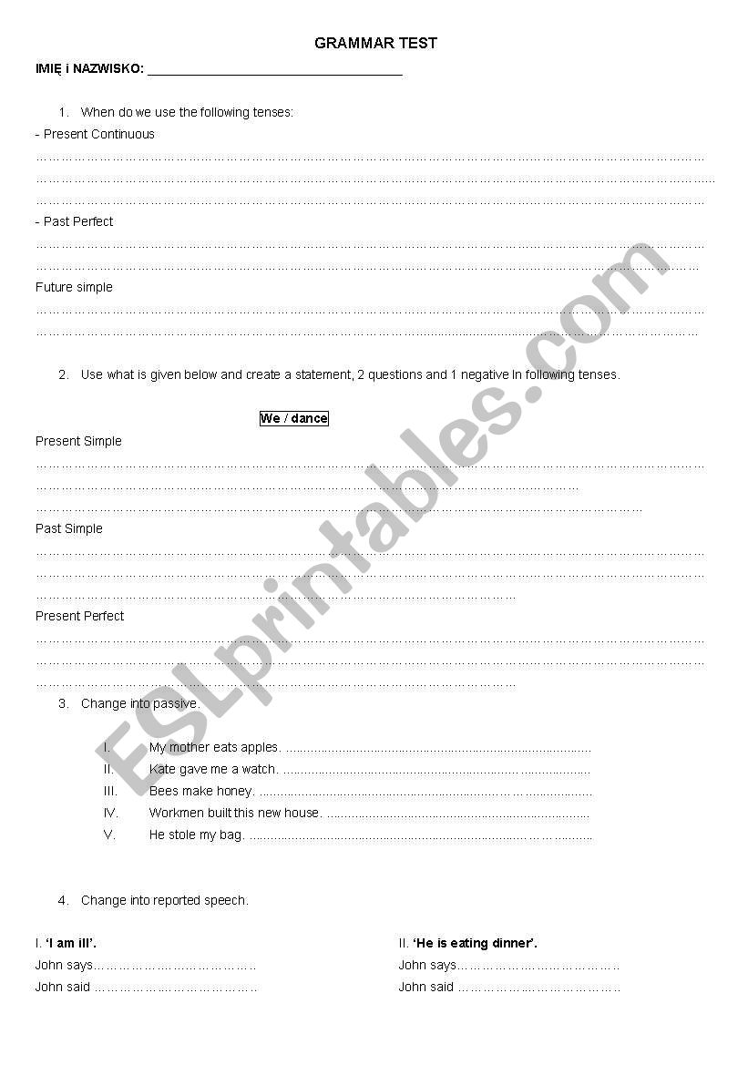 grammar - tenses,conditionals, reported speech,passive voice