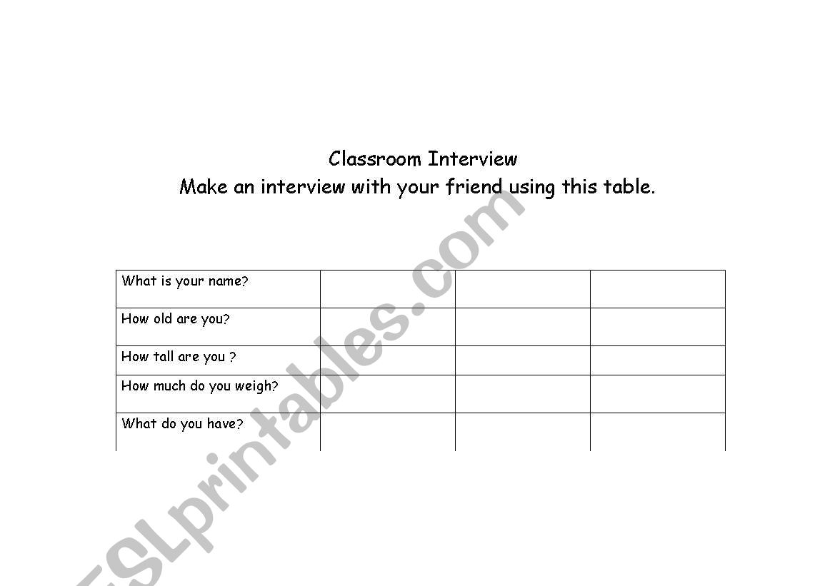 Interview worksheet