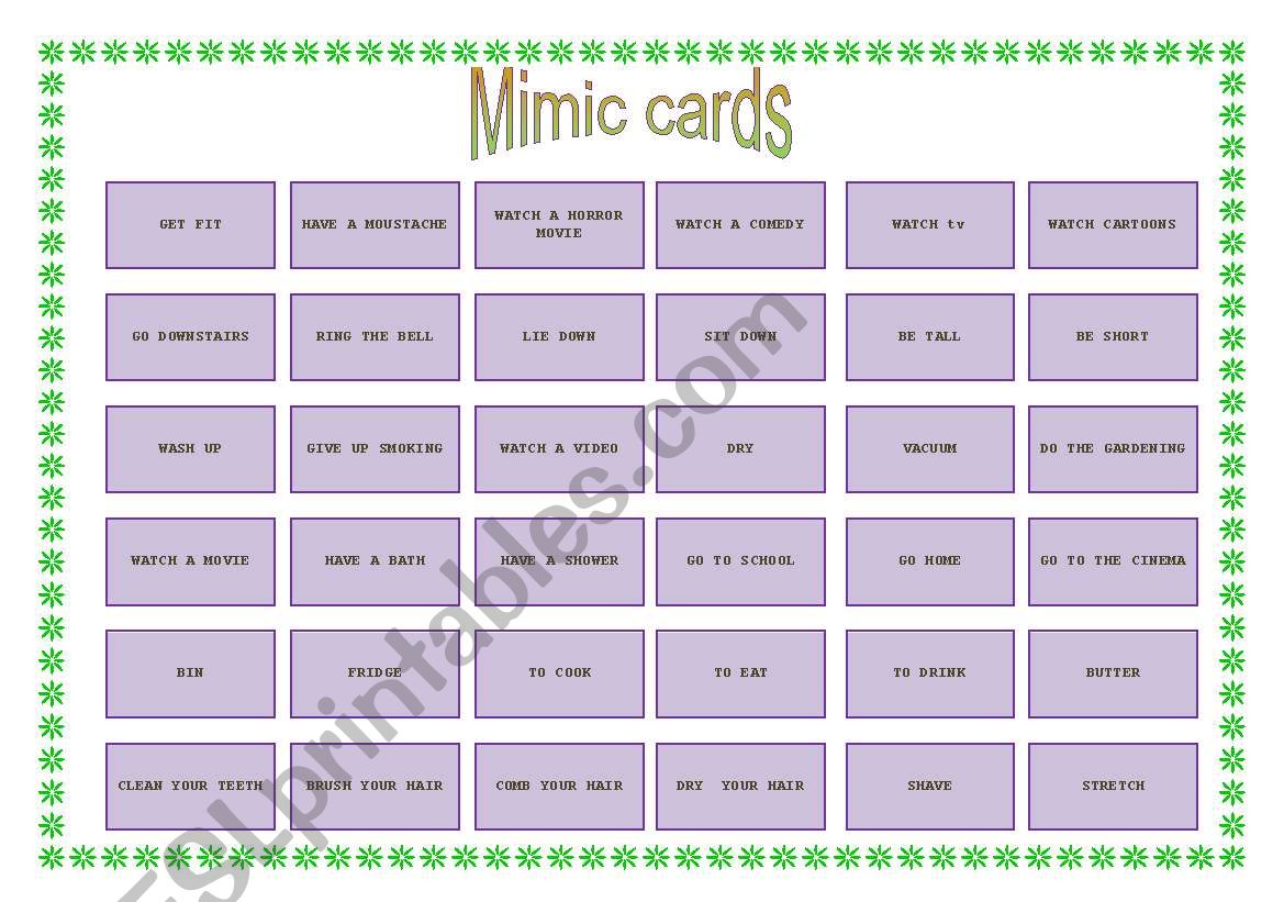 Mime cards for the game Taboo/Pictionary and mime