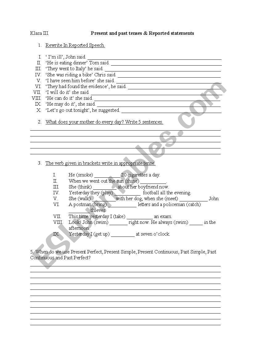 english tenses and reported speech