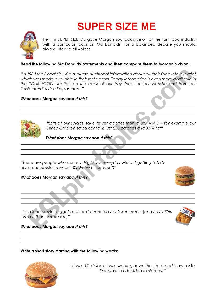 Super Size Me worksheet