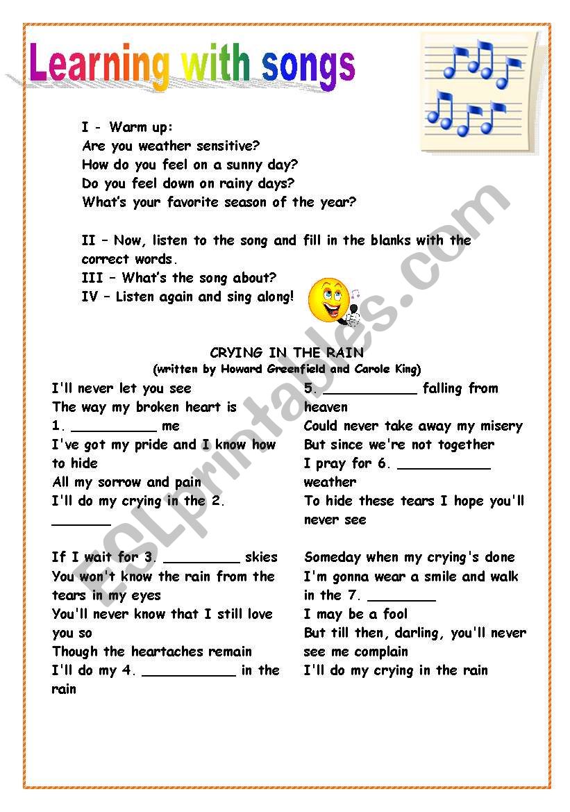 Song: Crying in the Rain worksheet