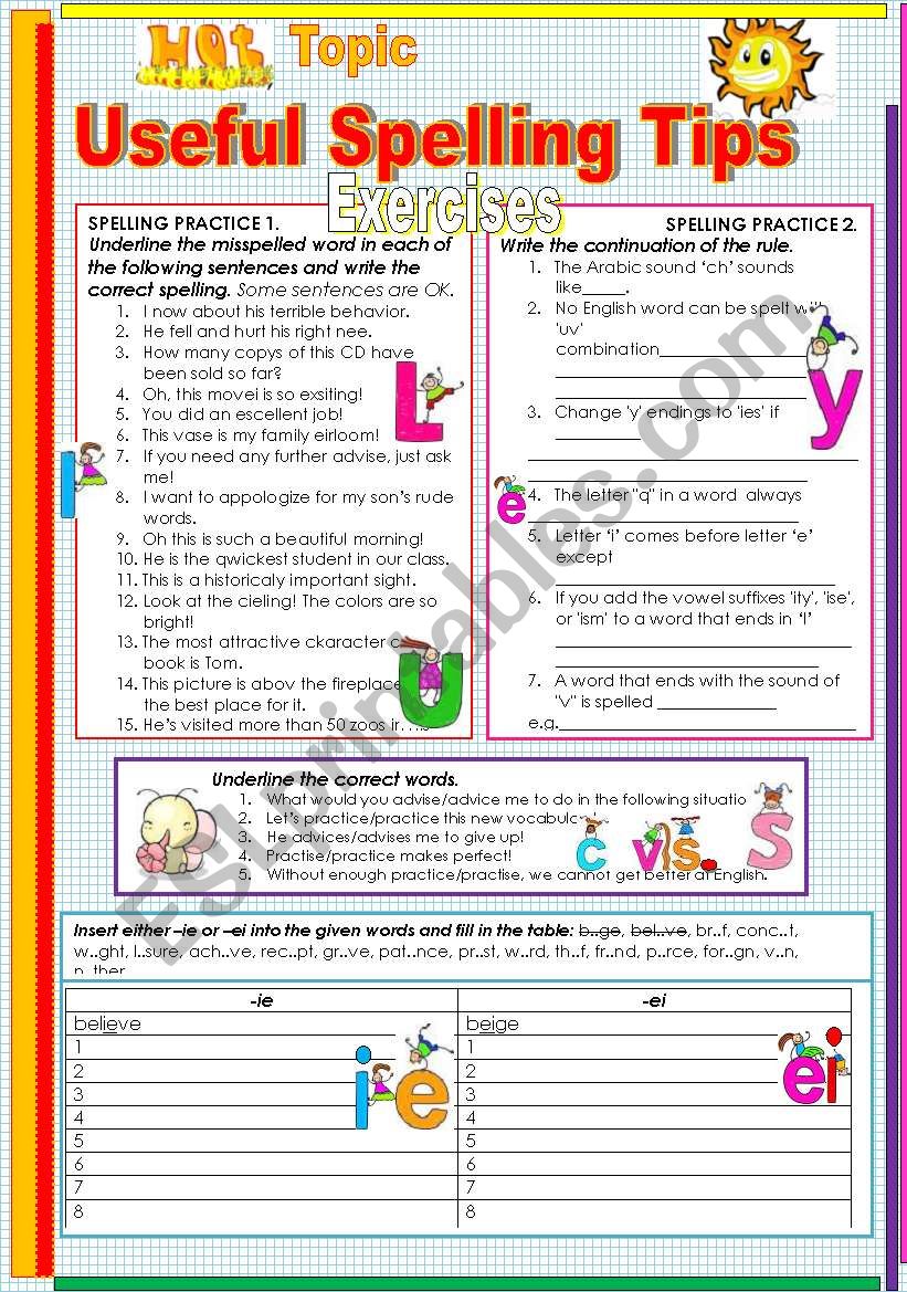 USEFUL SPELLING TIPS FOR YOUR STUDENTS!!! EXERCISES!