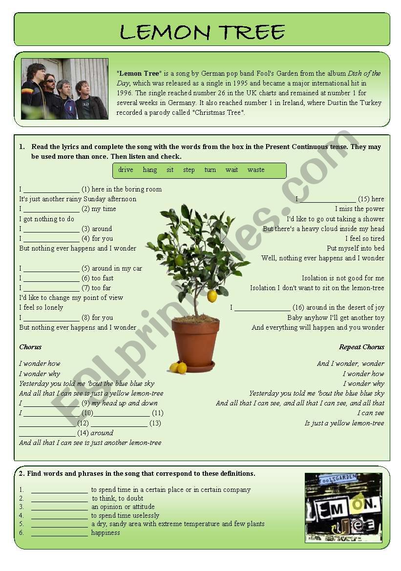 Lemon tree worksheet