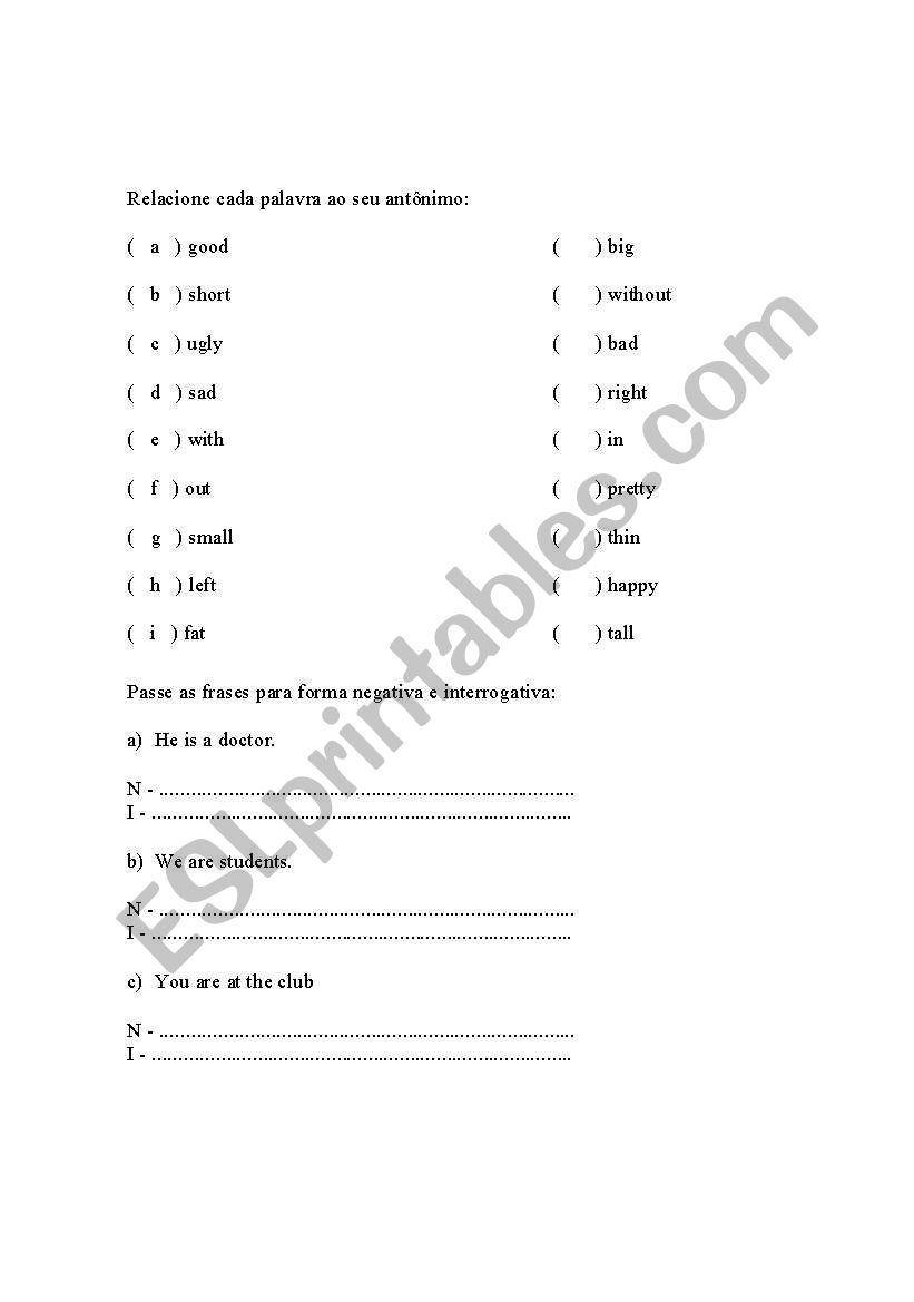interrogative negative form worksheet
