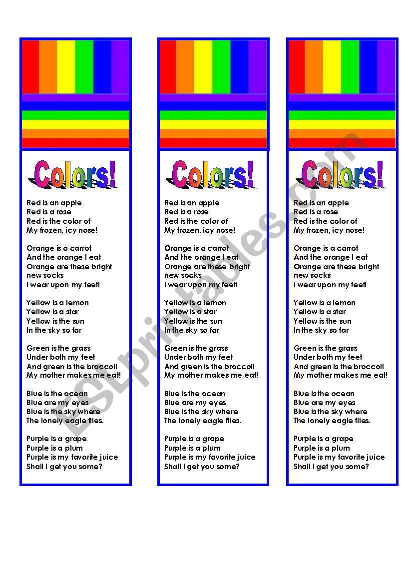 Color Bookmarks with Color Poem