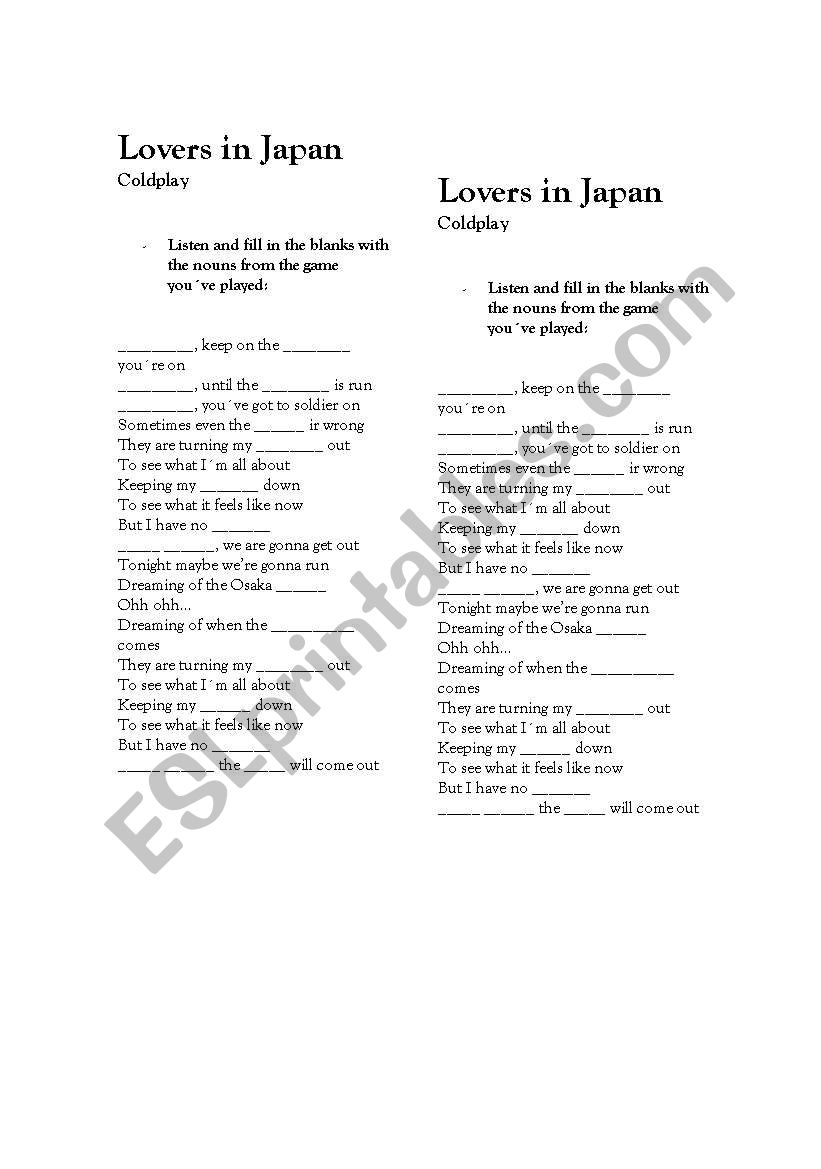 Lovers in Japan worksheet