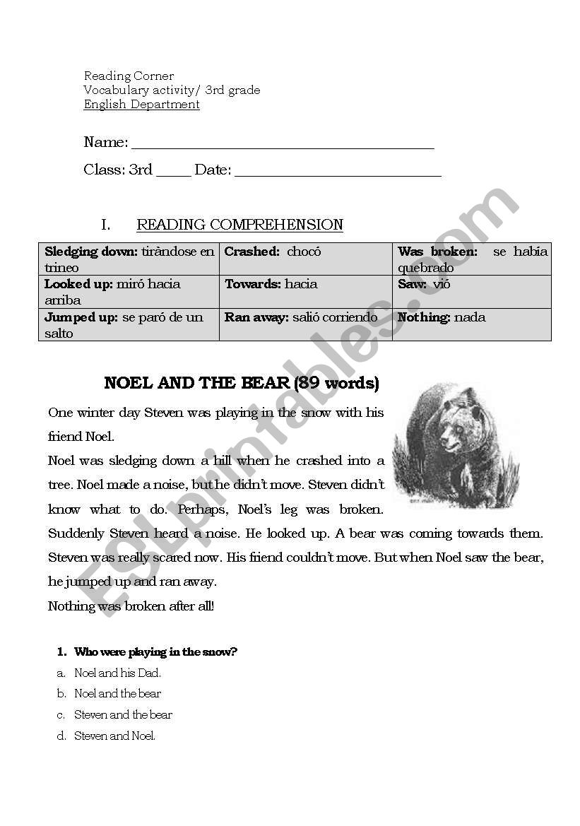 NOEL AND THE BEAR  worksheet