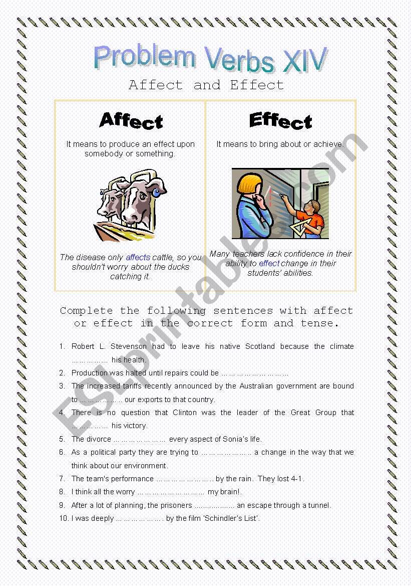 Problem Verbs XIV - Affect and Effect - Theory and Practice - with key