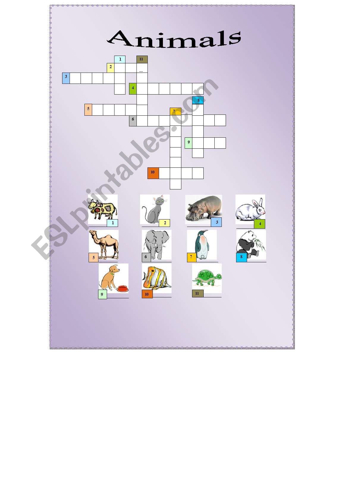 Crossword- Animals worksheet