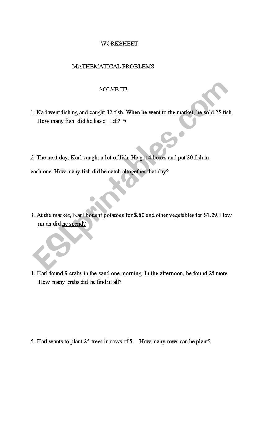 Mathematical Problems worksheet