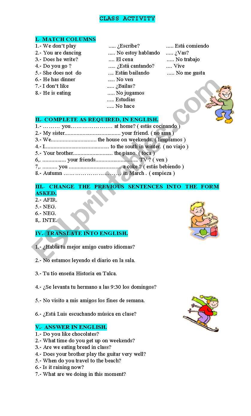 CLASS ACTIVITY worksheet