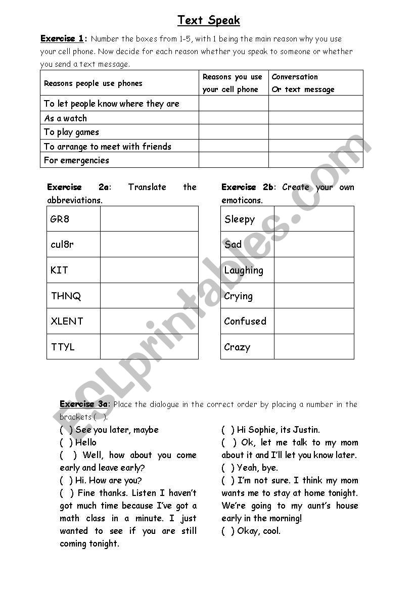 Text message fun! worksheet