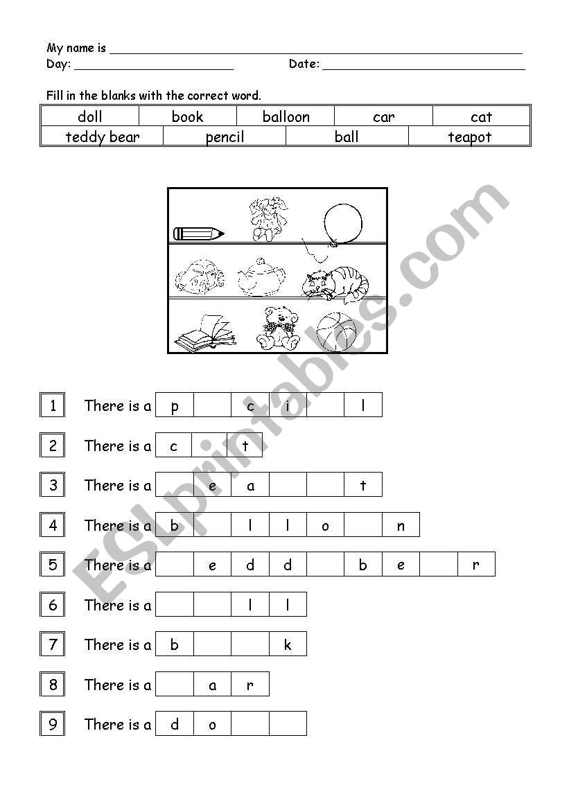 In the cupboard worksheet