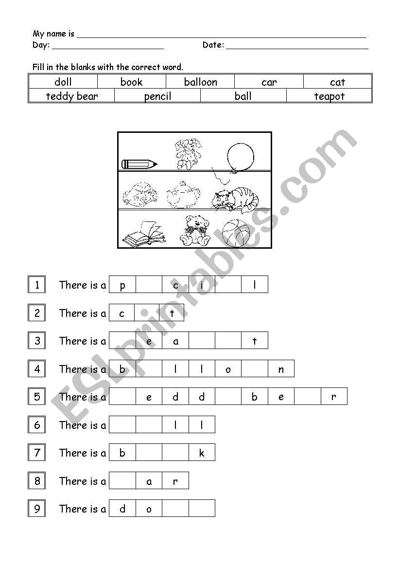 In the cupboard worksheet