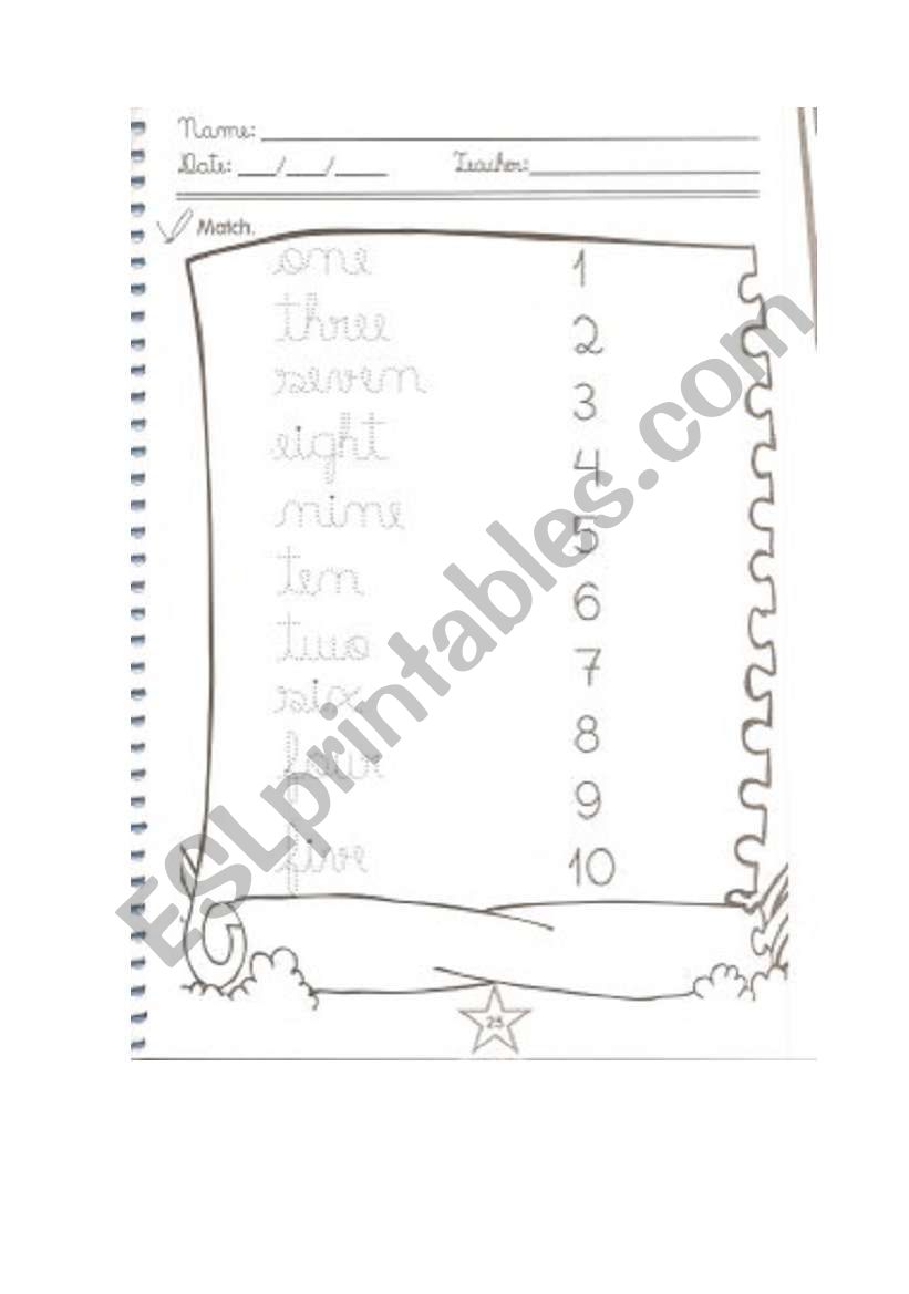 numbers worksheet