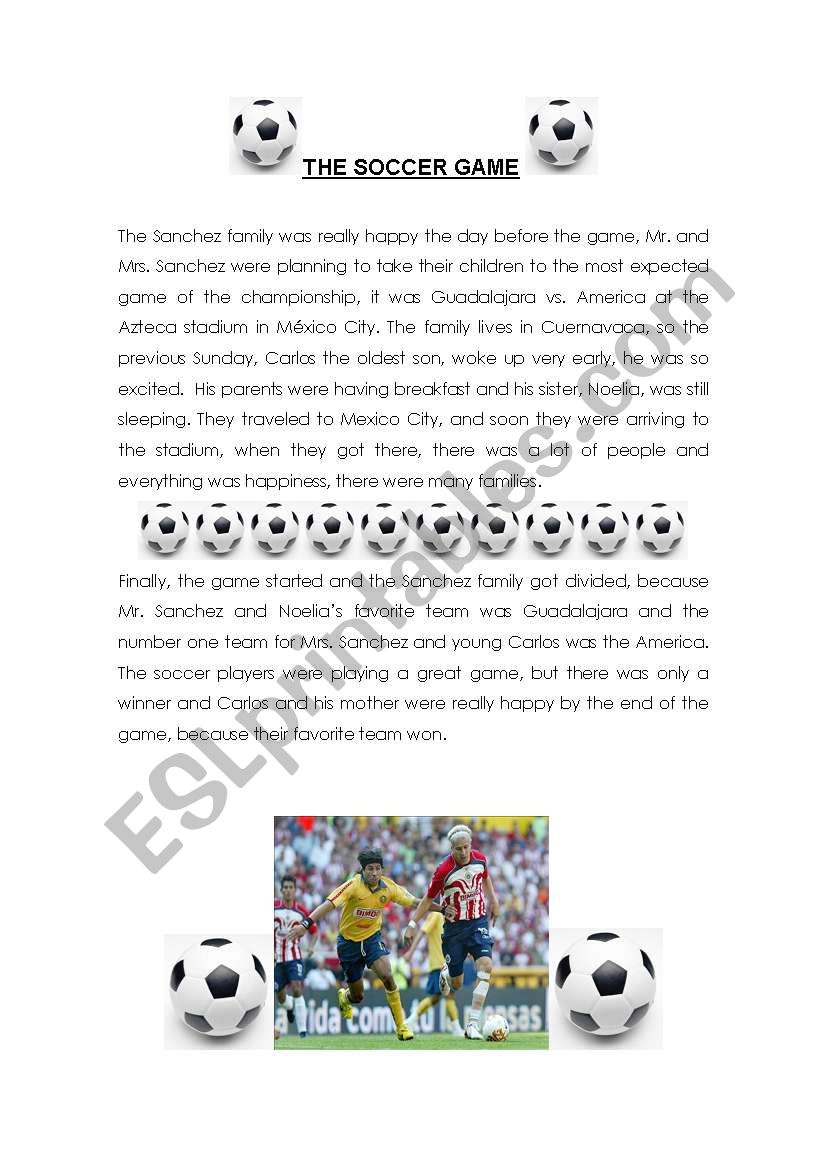 soccer game worksheet