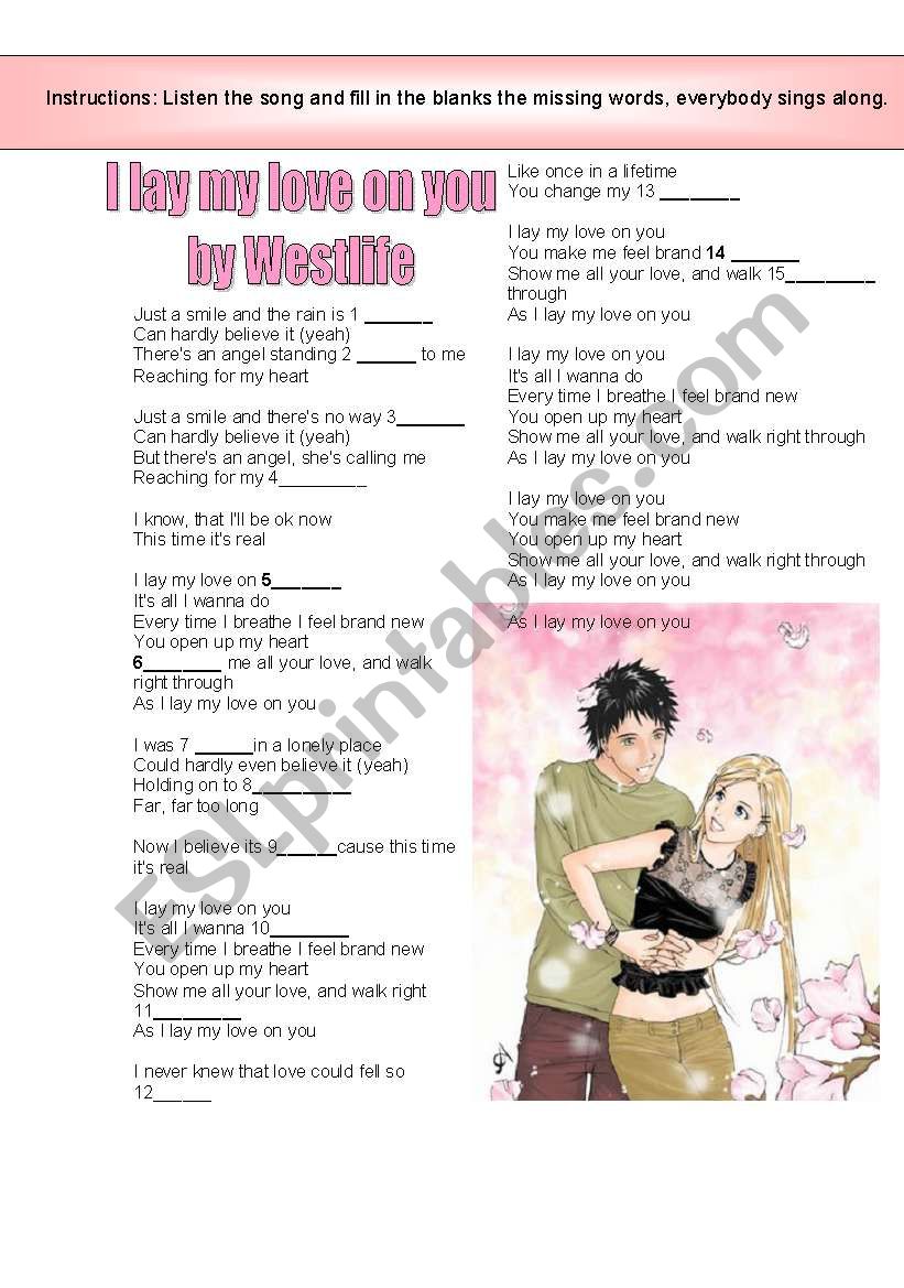 Song: I LAY MY LOVE ON YOU  worksheet