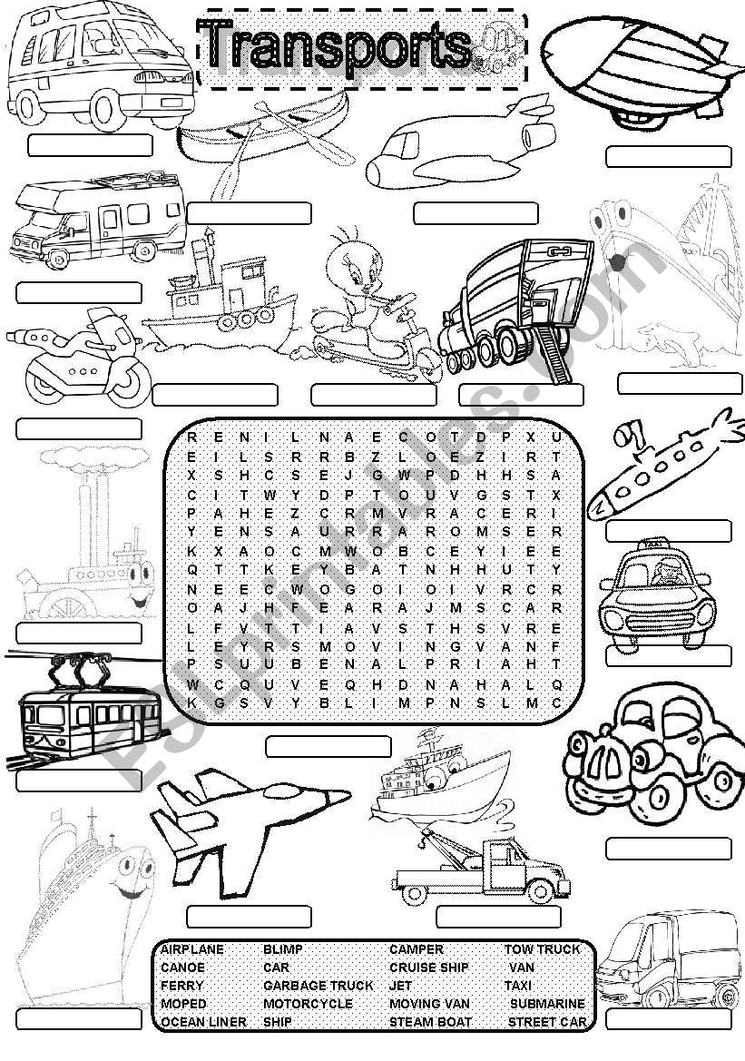 Wordsearch TRANSPORTS #2 worksheet