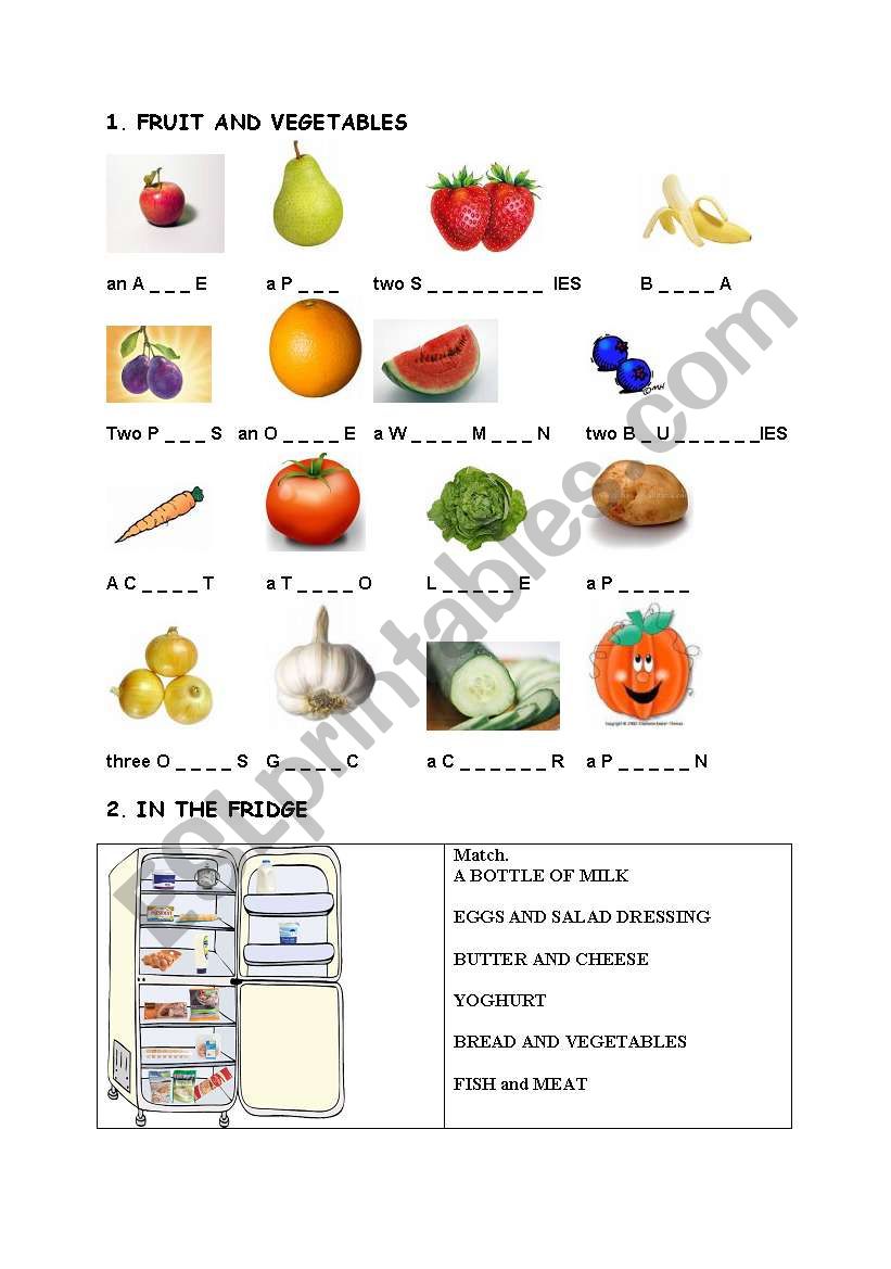 fruit and vegetables, food worksheet