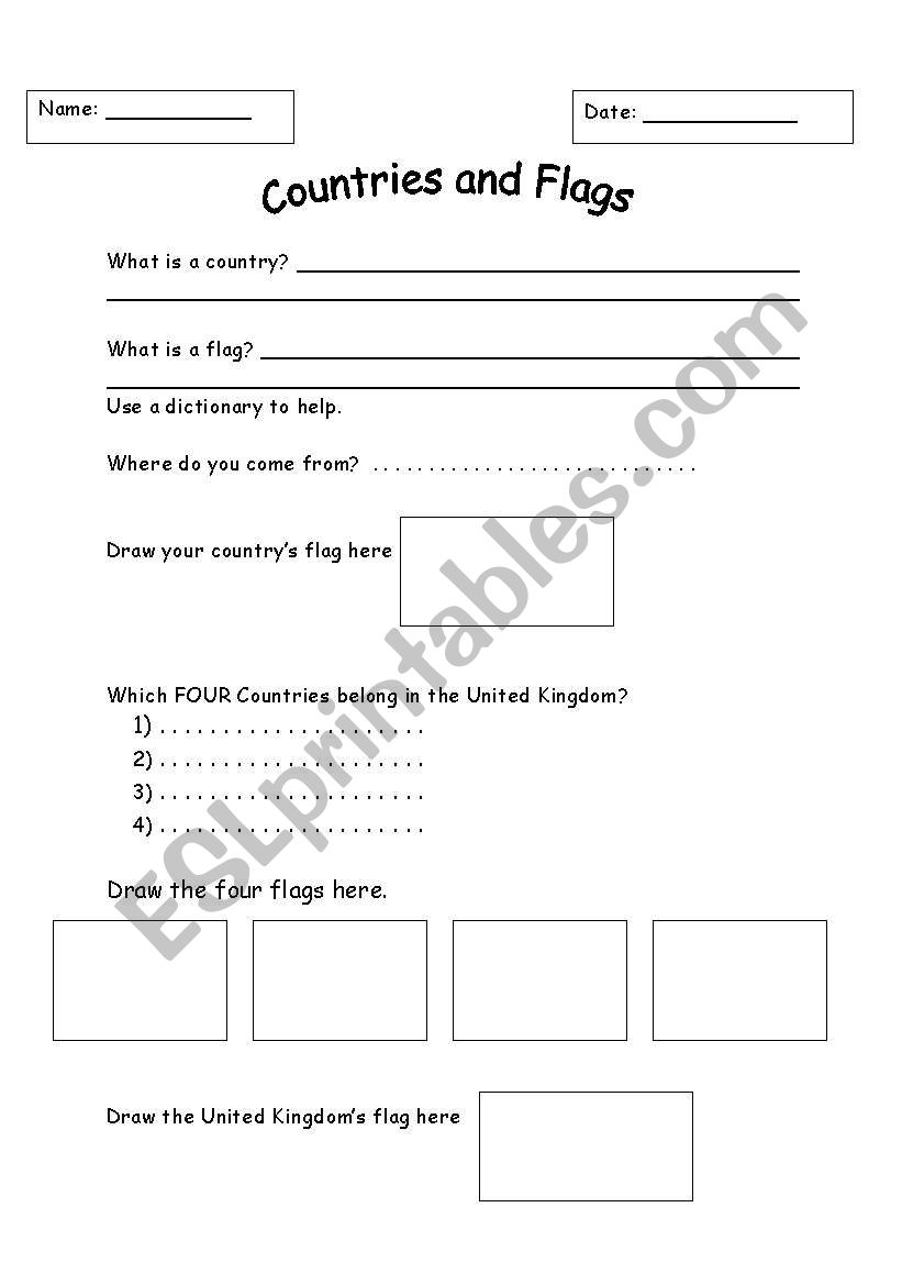 Countries and Flags worksheet